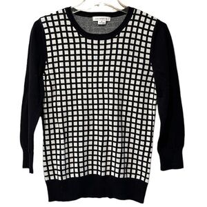 Liz Claiborne black and white check cotton sweater with solid sleeves size M